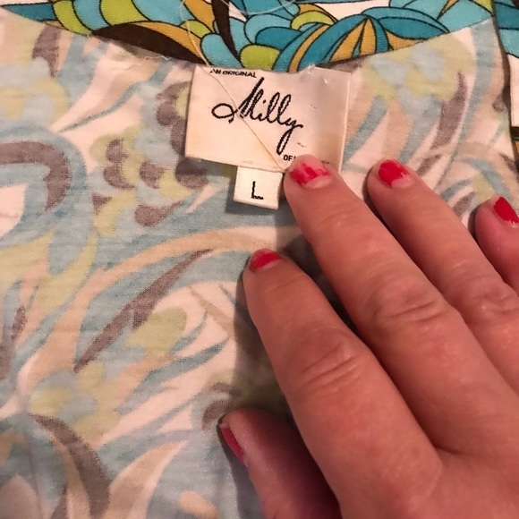 Milly Retro signature print V-neck , side zip bell sleeve mini dress cover up - Picture 9 of 15